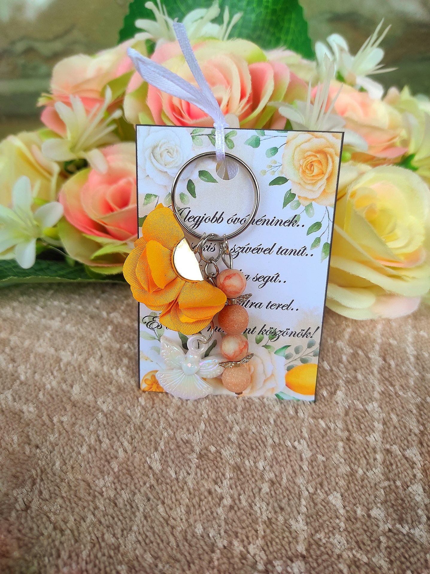 Angyalos köszönő kulcstartó sárga